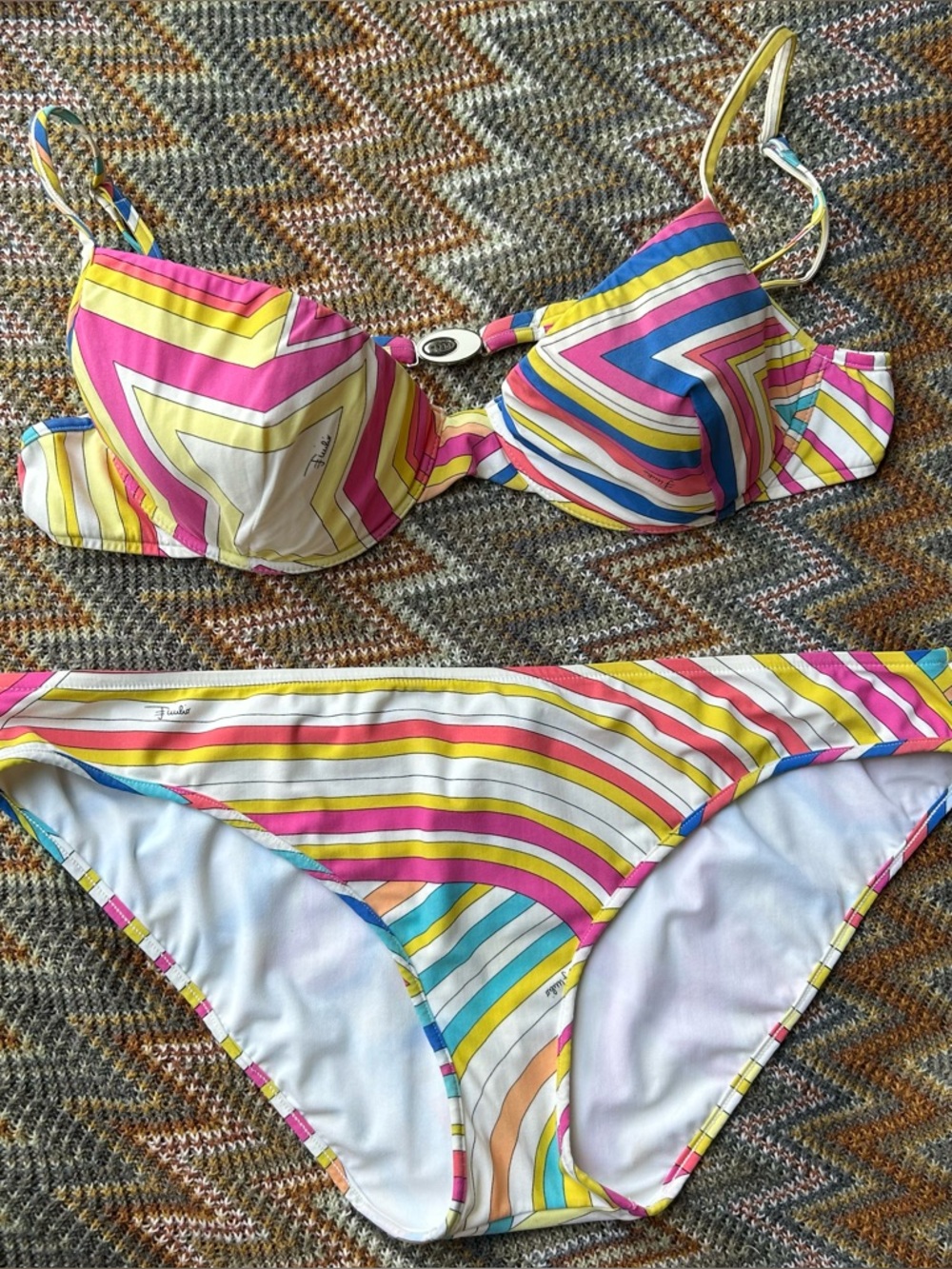 Emilio Pucci Vintage Multicolor Bikini Bathing Suit size Medium / Italy 42